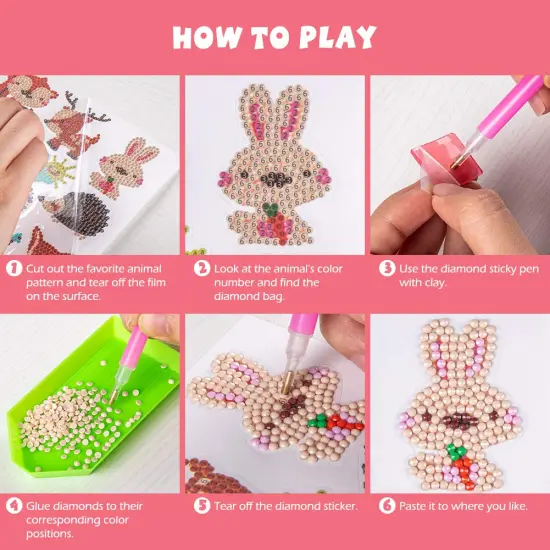 42 Pieces 5D Diamond Art Stickers Kits for Kids Boys and Girls Ages 6-8 10-12 Easy to DIY Creative Mosaic Sticker Craft by Numbers Kits for Kids and Adult Beginners (Animal) {6}