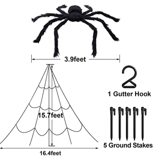 200 inc Halloween Decorations Outdoor 200'' Triangular Spider Web + 47'' Giant Fake Spiders, Halloween Decor Indoor Clearance for Home Outside Yard Costumes Party Haunted House Garden Lawn {6}