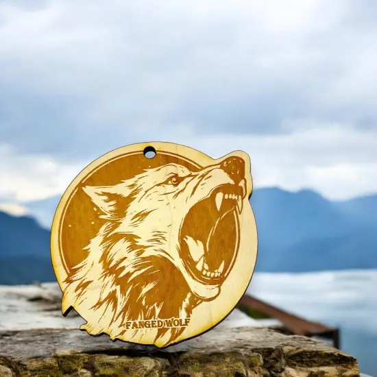 Ornament - Fanged Wolf Raw Wood {3}