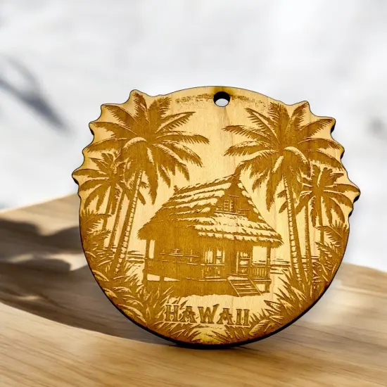 Ornament - Hawaii with Tiki Hut Raw Wood {3}