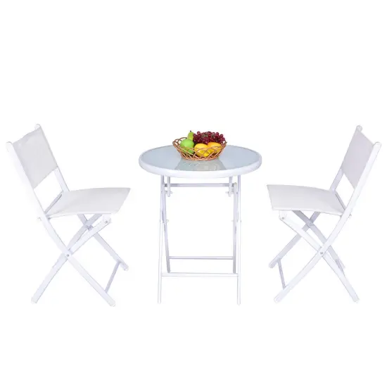Costway 3 PCS Folding Bistro Table Chairs Set Garden Backyard Patio Furniture White {2}