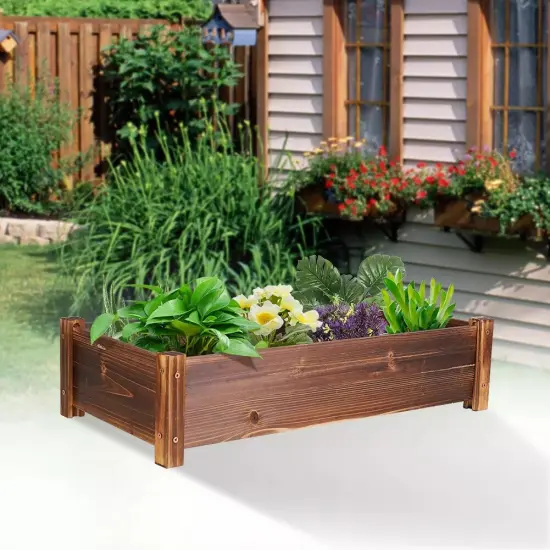 Raised Garden Bed Wood Planter Box Outdoor Planting Bed fr Vegetable Flower Herb {2}