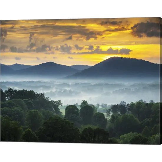 Asheville NC Blue Ridge Mountains Sunset and Fog Landscape by Unknown 20" x 16" Canvas Wall Art {1}