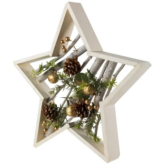 Northlight Pinecones and Berries Star Shaped Wooden Christmas Decoration - 14.5" Ivory {5}