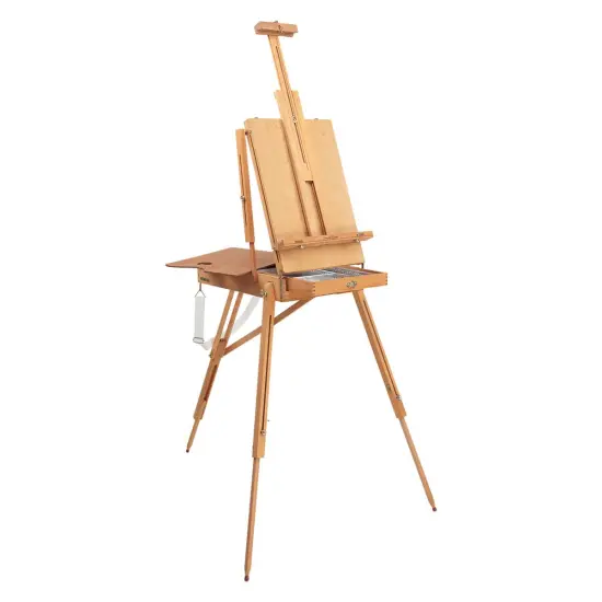 Grand Luxe French Easel - Oiled Beechwood Artist Easel with Brass Fittings, Adjustable Dividers, and Wood Palette- Plein Air Easel w/ Leather Handle and Linen Strap for Canvases up to 34" High {4}