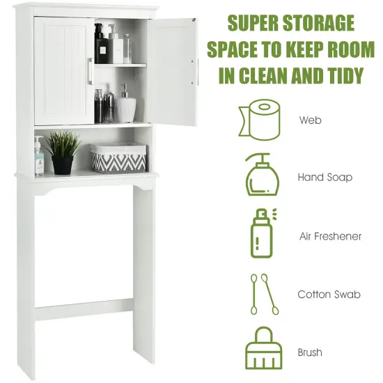 Costway Over The Toilet Space Saver Bathroom Organizer w/ Storage Cabinet & Shelf White {4}