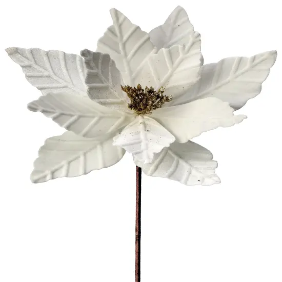 24"White Velvet Poinsettia Flower With Gold Glit Center {1}