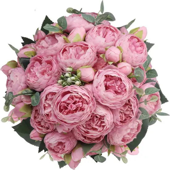 4 Packs of Artificial Peonies - 20 Silk Peony Heads with Stems for Home, Wedding, Mother's Day Pink {1}