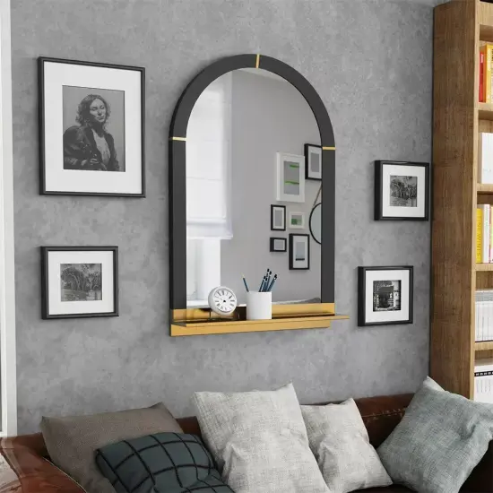 Modern Arched Mirror with Shelf 20 x 30" Gold Transitional Arch Mirror for Wall {2}