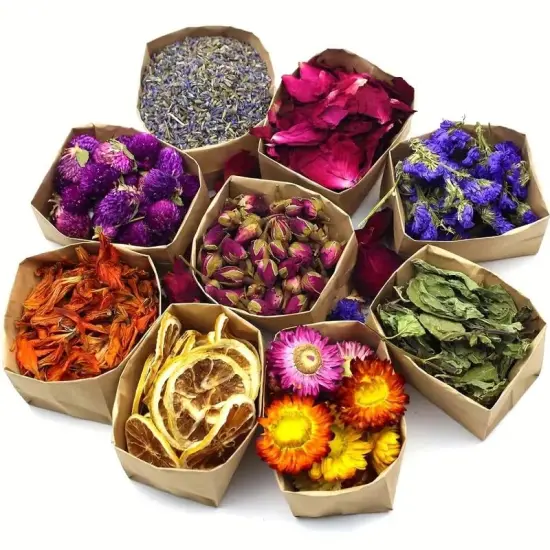 9 Bags Set Dried Flowers - Candle Making Soap Making DIY Natural Flowers-Lemon,Lily,Don't Forget Me,Lavender,Mint Leaf,Rose Petal, Red Rose,Globe Amaranth,Chrysanthemum. {2}