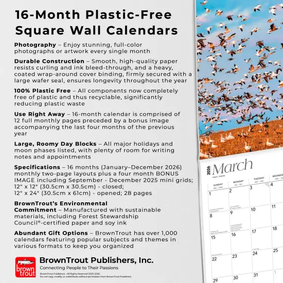 Nebraska Wild & Scenic | 2026 12 x 24 Inch (Hanging) Monthly Square Wall Calendar | Plastic-Free {6}