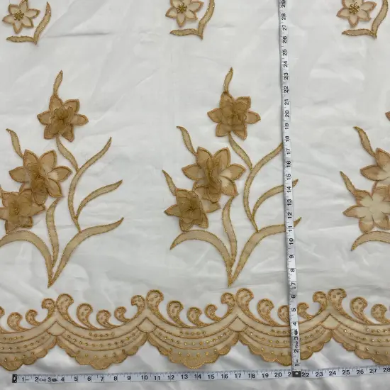 1 Yard Beaded 3D Floral Lace Fabric Embroidered Couture Mesh Gown 52" Width Black {5}