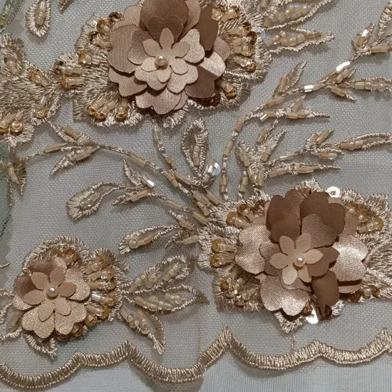 1 Yard Beaded 3D Floral Lace Fabric Embroidered Elegant Mesh Dress 51" Width Black {4}