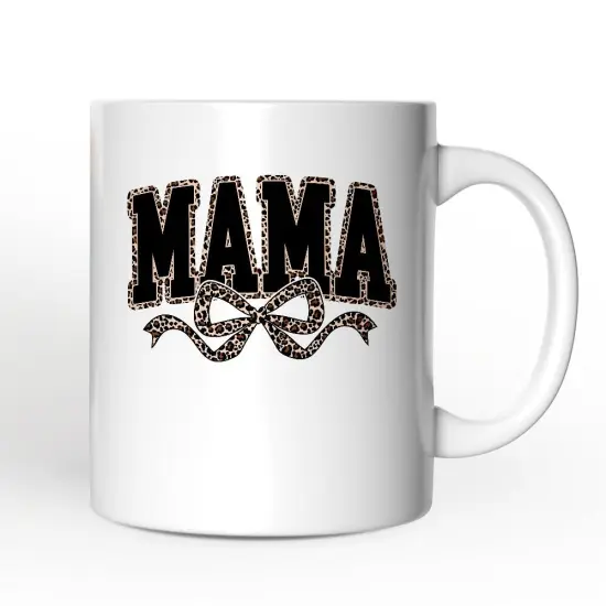 Coquette Leopard Mama Mug, Retro Bow Varsity Gift {1}