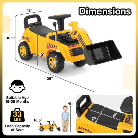 Costway Kids Ride on Bulldozer with Adjustable Bucket Engine Sound Excavator Digger Toy {4}