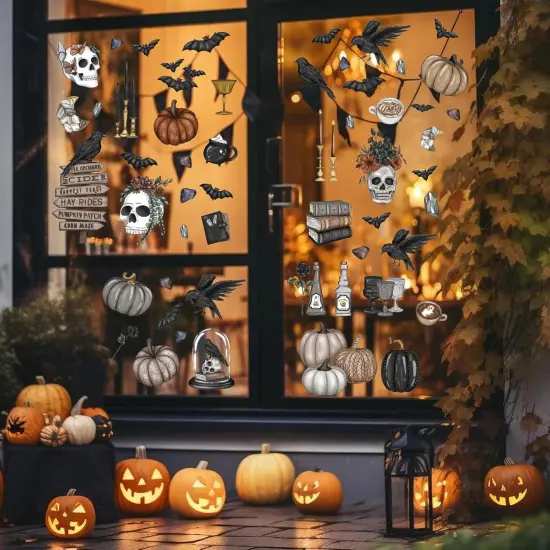 76Pcs Halloween Gothic Skull Window Clings - 9 Sheet {5}