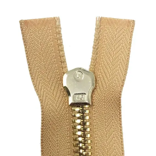 8MM One Way Separating Open Bottom Zipper Beige Brass 28 Inch {6}