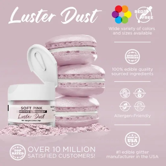 Bakell - Soft Pink Luster Dust (4g, 1x Jar) Edible Vegan Dust & Paint for Baking, Desserts and Beverages {2}