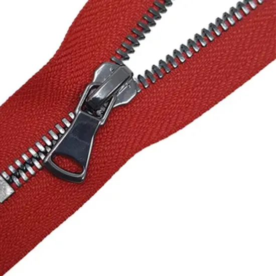 5MM One Way Non Separating Closed Bottom Zipper Red Tape Gun Metal Teeth 7 Inche {4}