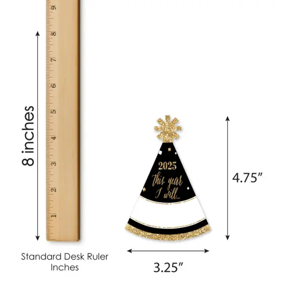 Big Dot of Happiness New Year's Eve - Gold - Mini Cone 2025 New Years Eve Resolution Party Hats - Small Little Party Hats - Set of 8 {7}