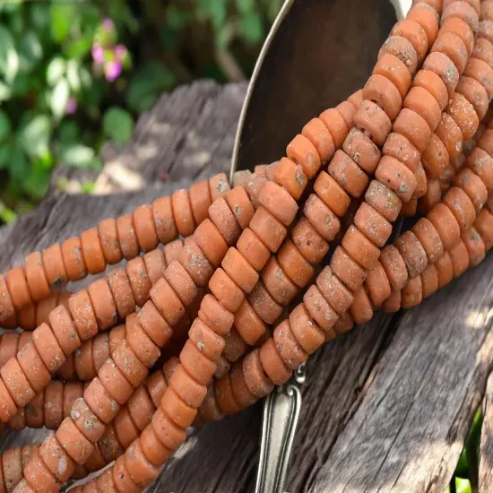 6x3mm Rustic Pumpkin Java Glass Heishi Beads (20" Strand) - Indonesian Glass {2}