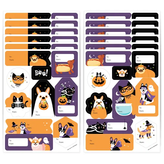 Big Dot of Happiness Halloween Pets - Assorted Cats and Dogs Party Gift Tag Labels - To and From Treat Stickers - 12 Sheets - 120 Stickers {1}