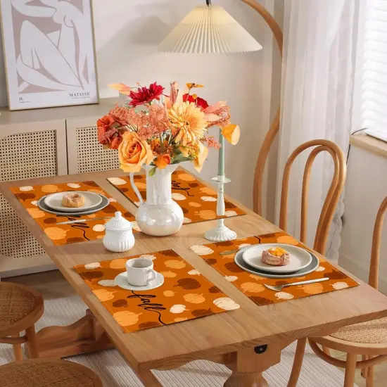 Set of 4 Fall Orange Pumpkin Placemats - 12x18 Inch (Orange) {4}