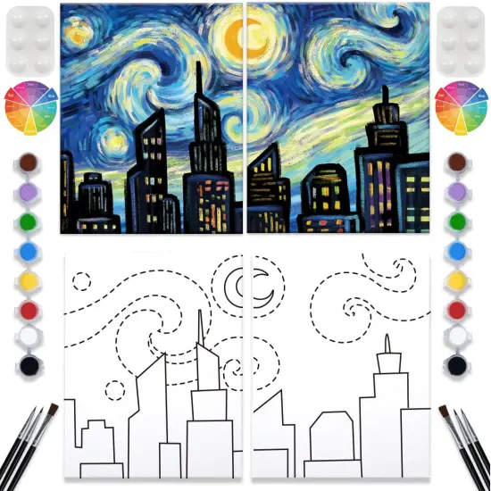 2 Pack Paint and Sip Canvas Painting Kit - 8x10 (Night City) {1}