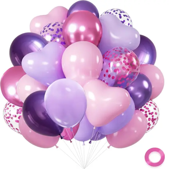 50Pcs Pink & Purple Balloon Set (Pink Purle-heart) {1}
