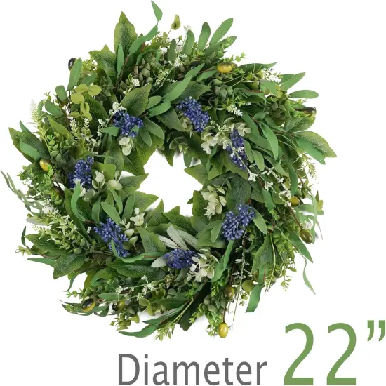 Wreaths for Front Door 22", Door Spring Wreath with Eucalyptus Olive Boxwood Leaves, Greenery Wreath Door Decoration for Spring Summer All Season Home and Outdoor {5}