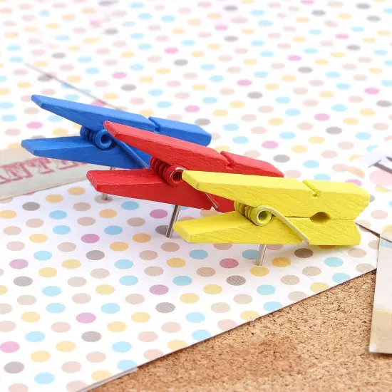 Wooden Push Pin Clips 50 Pcs, Pins Clips Creative Paper Clips with Pins for Cork Board and Photo Wall No Holes for The Paper {5}