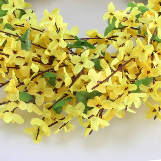 Spring Forsythia Wreath Yellow Flower Wreath Artificial Front Door Wreath with Grapevine Garland Greenery Wreath for Home Indoor Wall Farmhouse Outdoor Garden Office Wall Wedding Decor {4}