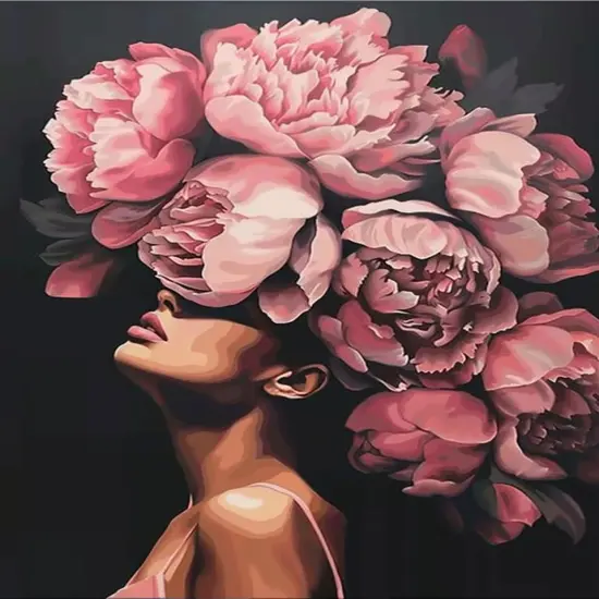 Fashion Head Painting by Numbers Pink Flower Abstract Drawing Nordic Wall Decoration Oil Paint by Numbers Beautiful Woman Head Flower Paint by Numbers for Adults Without Frame-16''Wx20&lsquo;&rsquo;H {1}