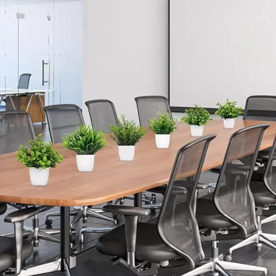 6 Pot Small Fake Plant Flowerpot Artificial Plastic Eucalyptus Plant Wheat Grass Shrub Plant Indoor Desk Coffee Table Bathroom Bedroom Home Decoration (6) {5}