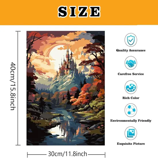 Paint by Numbers Kits, DIY Paint by Numbers for Adult Beginners, Watercolor Castle Paint by Numbers Kits on Canvas for Home Wall Decor 12''x16'' {3}