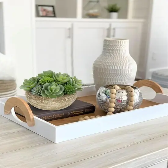 Artificial Succulent Arrangement in Cement Pot Fake Succulent Plant with Modern Gray Bowl Planter Faux Green Succulent for Home Living Room Shelf Desk Table Indoor Decor {5}