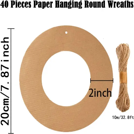 40 Pieces Hanging Round Wreaths Frame Paper Round Hanging Ornaments Decorations with Twine for Wedding DIY Craft Decoration {2}