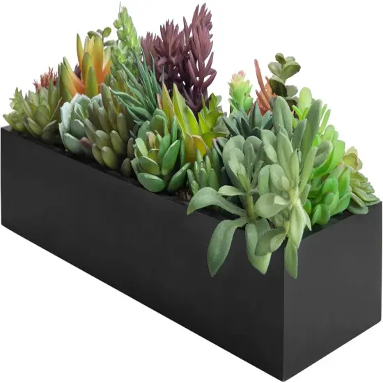 Artificial Succulent Centerpiece,15.75 Inch Faux Succulents Arrangement Plants in Sleek Black Wooden Rectangular Planter Box {1}
