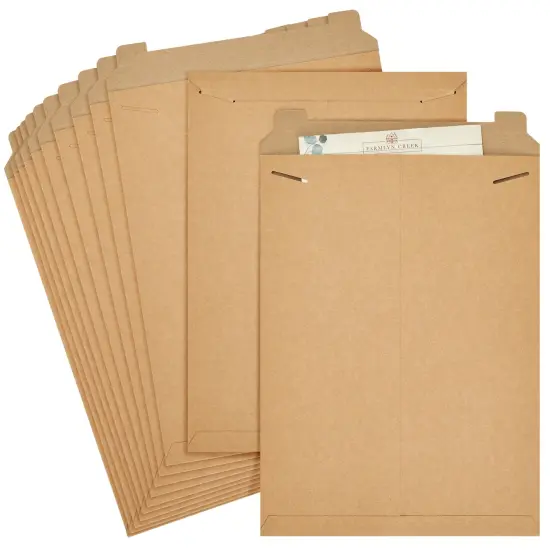 25-Pack Brown Rigid Mailers That Stay Flat 13x18, Bulk Kraft Paper Sturdy Cardboard Envelopes, 450 GSM for Shipping Photos, Packing Documents, Gift Cards, CDs, Art Prints {1}