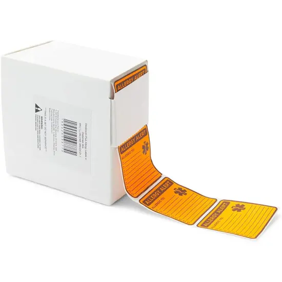 Allergy Labels with Sticker Roll Dispenser (2 x 2 In, Neon Orange, 1000 Pack) {4}