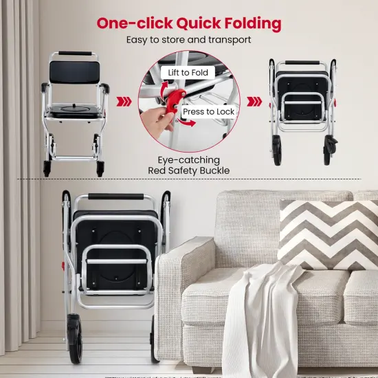 Costway 4-in-1 Bedside Commode Chair with Brakes, Bucket Footrest Padded Seat & Backrest {5}