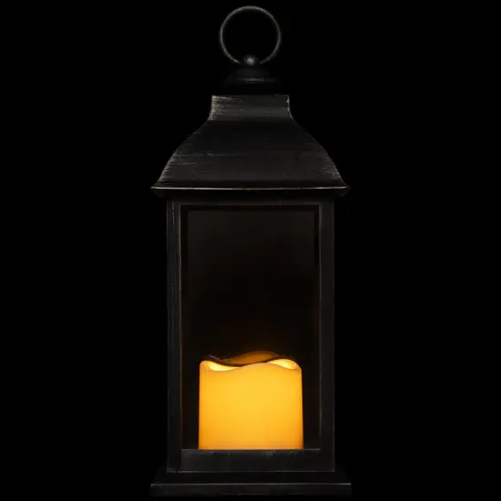 Northlight LED Lantern with Flameless Candle - 12.5" - Brushed Silver Black {4}