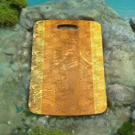 Mermaid Cutting Board 14''x9.5''x.5'' Bamboo {5}