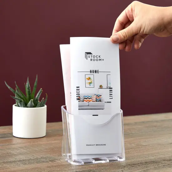 6 Pack Clear Brochure Holder Wall Mount - Pamphlet Display Stand, Mounted Flyer Rack for Menu, Cards, Restaurants, Small Business, Classroom (4x8x3 In) {3}