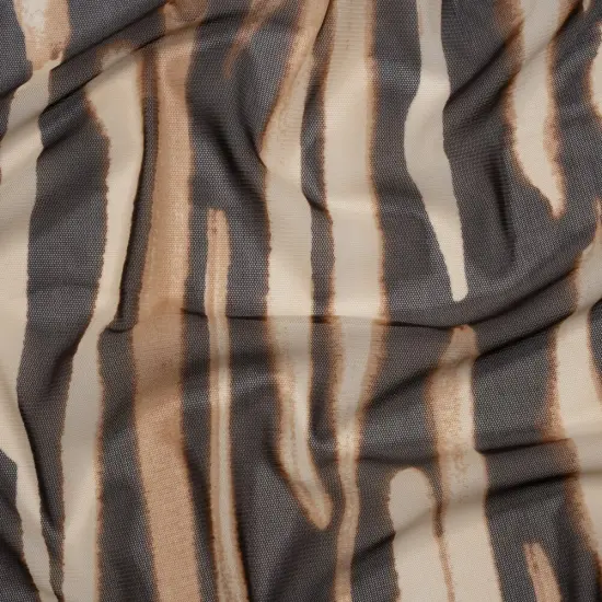 1 Yard Polyester Stretch Mesh Print Brown & Beige Painter Animal Stripes, 57" Wide {1}