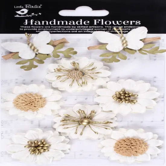 Little Birdie Arcadia Paper Flowers 8/Pkg-Ivory Pearl {1}