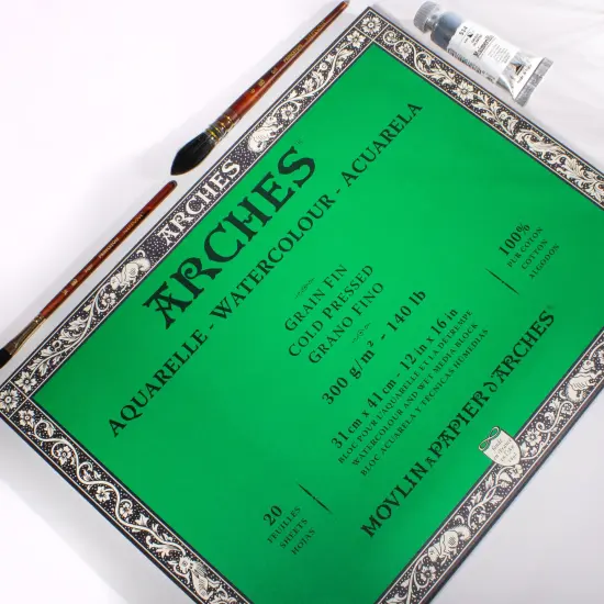 Arches Aquarelle Cold Pressed Watercolor Block 12"X16"- 140lb, 20 Sheets {3}