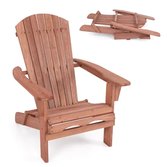 Costway Folding Adirondack Chair Set of 1/4 with High Backrest & Wide Armrests Wooden Brown {7}