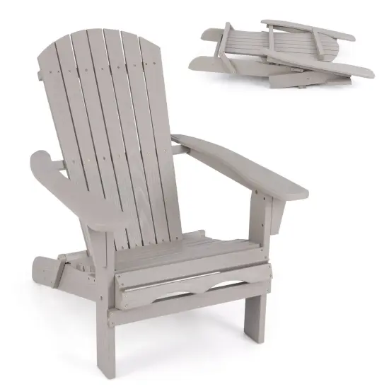 Costway Folding Adirondack Chair Set of 1/4 with High Backrest & Wide Armrests Wooden Grey {7}