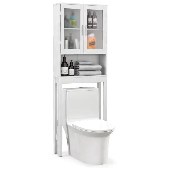 Costway Wooden Over The Toilet Storage Cabinet Spacesaver Organizer Bathroom Tower Rack {1}
